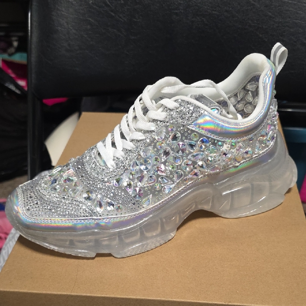 Steve Madden Iridescent Silver Rhinestone Women's Sneakers